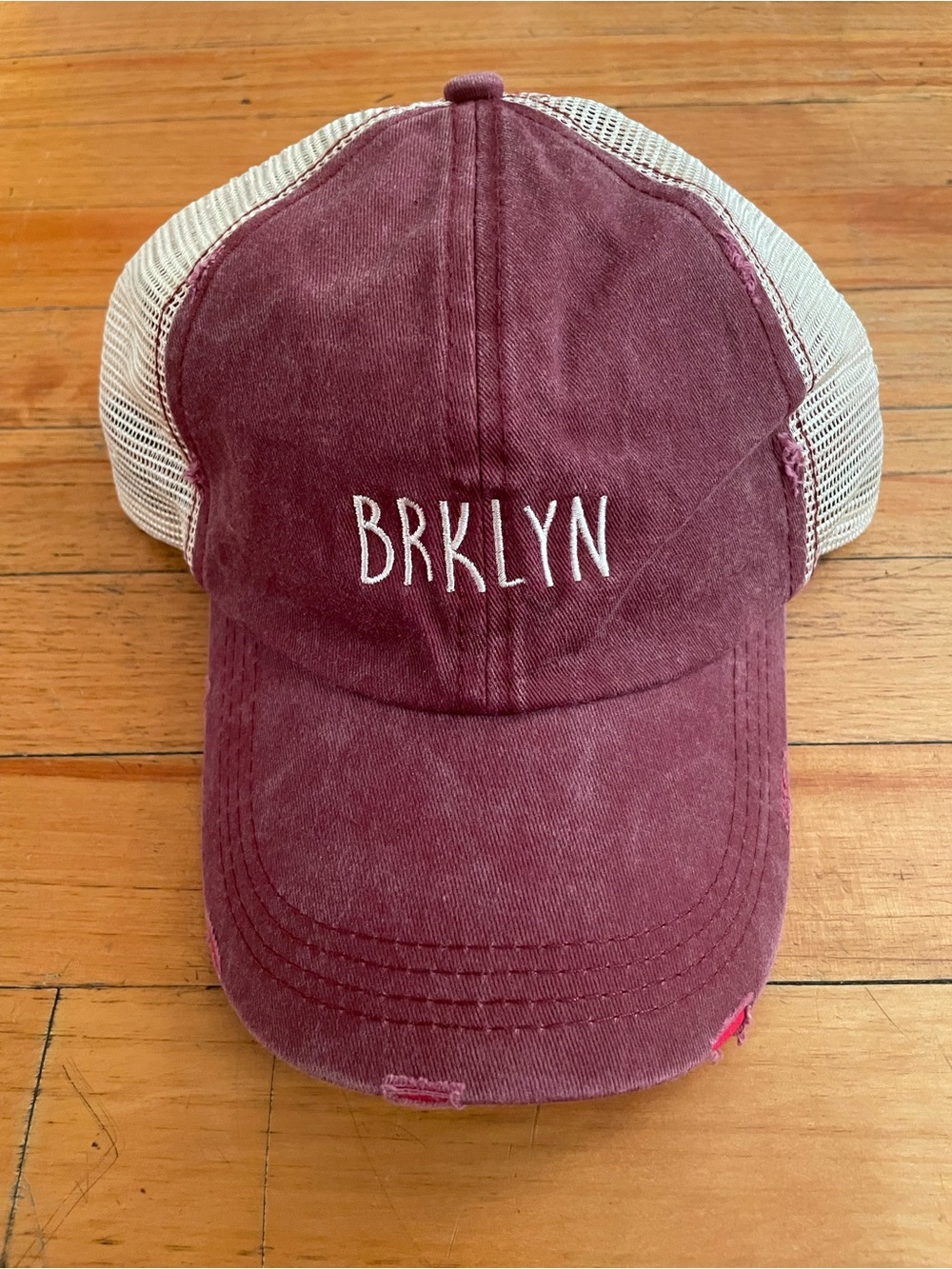 Maroon Brooklyn Mesh-Back distressed Cap